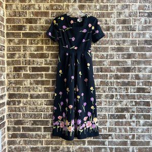 First Focus Vtg Women's Short Sleeves Maxi Dress Black Floral Size 6